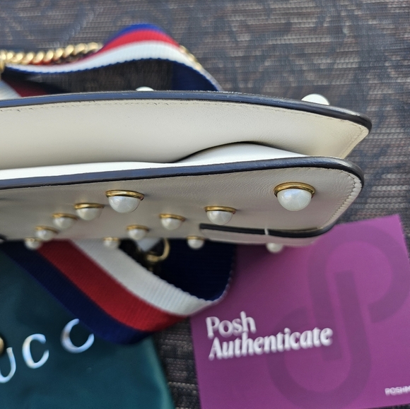 Gucci Bee Nappa Pearl Studded Mini Queen Margaret Broadway Shoulder Bag - Picture 9 of 16